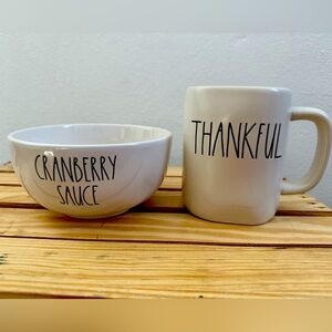 Thanksgiving set cranberries sauce deep plate & thankful mug Rae Dunn